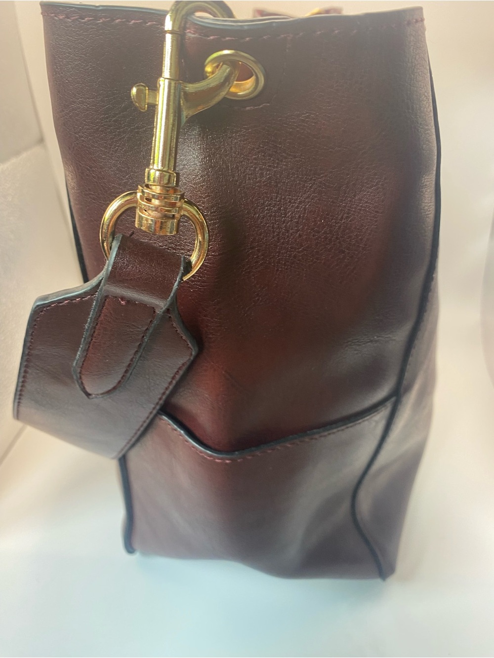 Genuine Leather Burgundy Convertible Hobo Bucket Bag - Picture 8 of 11